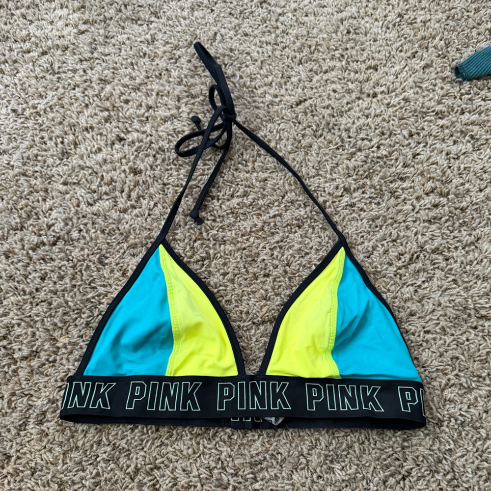 Victoria's Secret Black Blue Neon Yellow Bikini Top